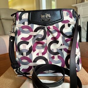 Coach Signature Madison Sateen Crossbody Bag, Grey/White/Black/Purple, VGUC